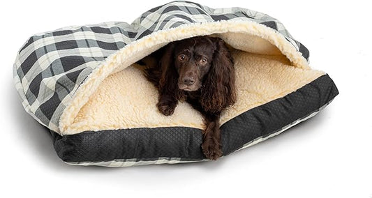 Snoozer Luxury Rectangle Cozy Cave Dog Bed - Indoor Dog Bed with Cover Cave, Covered Calming Burrow for Medium & Large Sized Pets with Blanket Attached, Enclosed, Washable - Large, Black Diamond