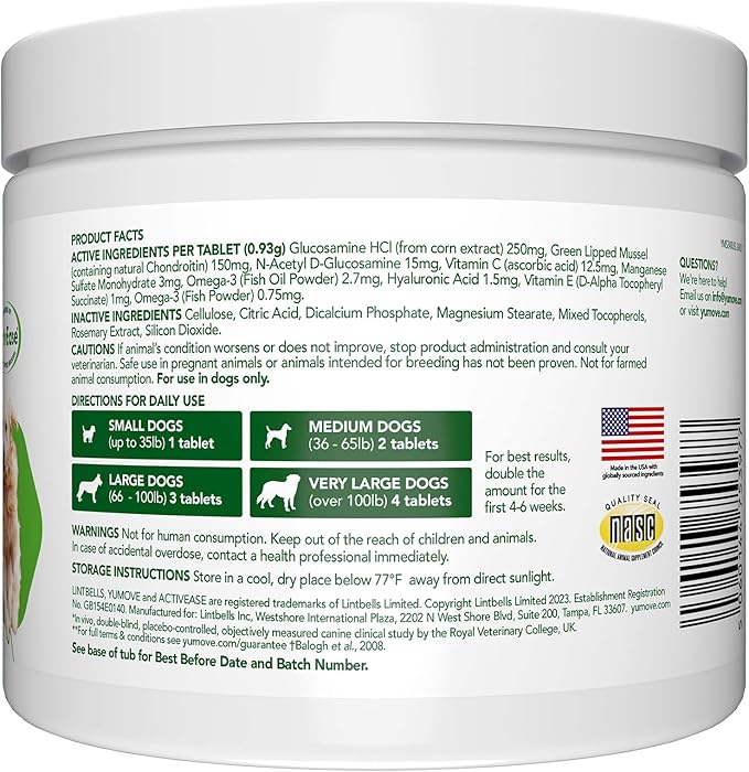 Yumove Hip & Joint Supplement for Dogs - with Glucosamine Chondroitin, Omega 3, Hyaluronic Acid, Green Lipped Mussel & Fish Oil for Dogs - Senior Dog Joint Supplement (240ct Chewable Tablets)