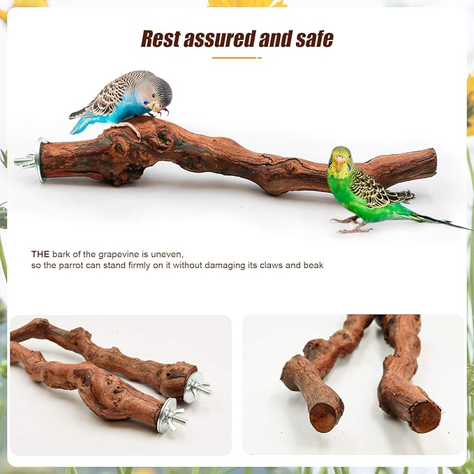 2 Packs Parrot Perch Stand,Natural Grapevine Wood Perch Parrots Cage Perch Toys Suitable for Small or Medium Parrots Parakeets Cockatiels Conures Lovebirds in Cage Accessories Supplies (Style-1)
