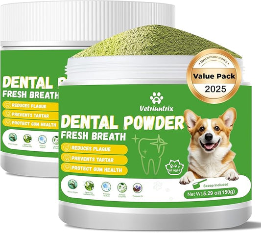 Dog Dental Care Powder - Plaque & Tartar Control with Natural Enzymes, Teeth Cleaning Powder for Dogs with Probiotic, Bad Breath Treatment for Small Medium Large Dogs