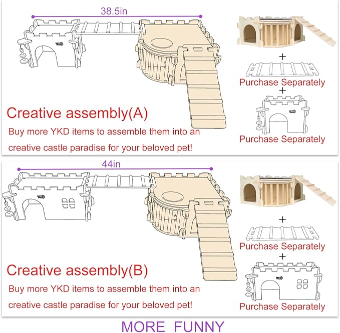 Large Guinea Pig Castle, Natural Wood Rabbit House with Ladder and Hay Feeder, Small Animal Hideout for Rabbit Guinea Pig Hedgehog Chinchilla
