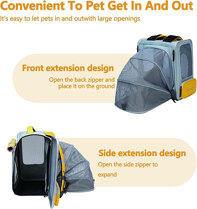 Expandable Pet Backpack, Cat Backpack with Breathable Mesh, Collapsible Soft Cat Travel Bag for Outdoor Hiking, Large Space Dog Backpack(Blue)