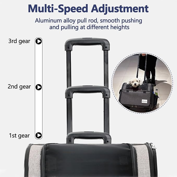 Dog Travel Bag with Removable Rolling Wheels, Airline Approved Pet Carrier, Foldable Cat Bag with Breathable Mesh, Pet Stroller(Grey)