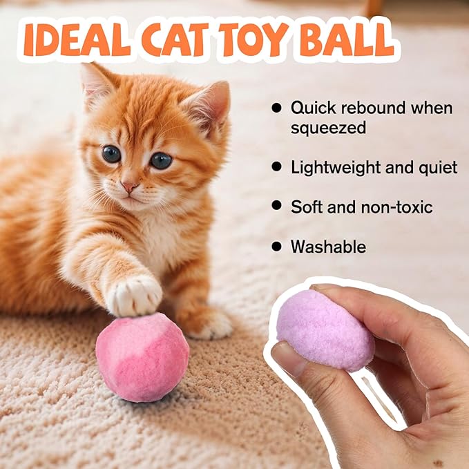 20Pcs 1.6" Cat Toy Balls, Soft Kitten Pom Pom Toys, Plush Interactive Playing Quiet Ball Cats Favorite Toy, DIY Craft Decorations, Training and Sensory Enrichment