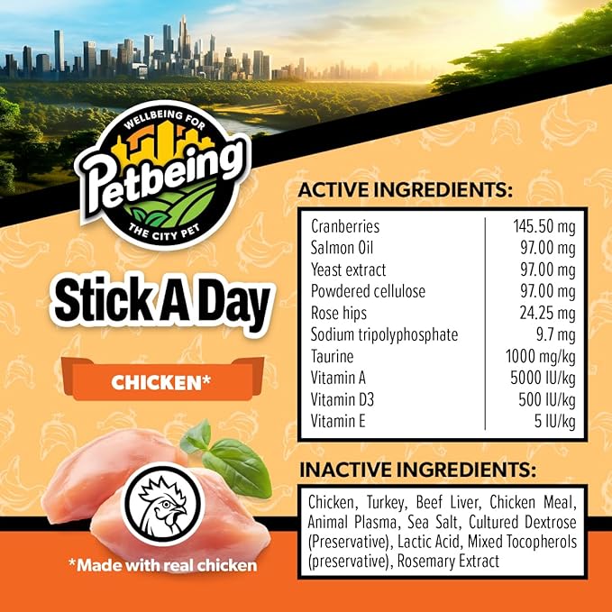 Stick a Day | Specially Formulated 7-in-1 Functions Daily Real Meat Supplement for Cats | Cat Chew Stick & Pet Vitamins Supplements Combination (7-Pack x 4, Mix)