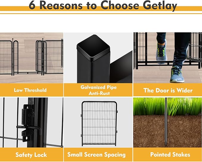 Dog Playpen 48inch 12 Panels, Puppy Playpen Indoors, Dog Fence Outdoor for Yard, Wide Door Low Threshold Garden Fence for Medium/Large Pets. Black Dog Pens Total 26.6 Ft(L)
