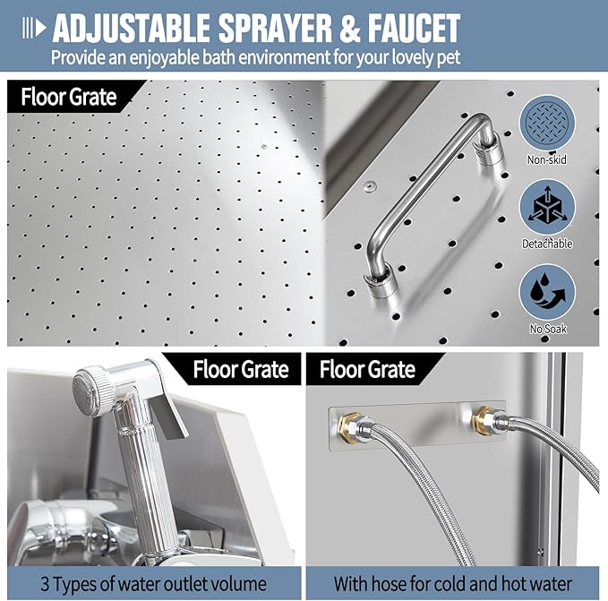 38" Pet Dog Bathing Station W/Stairs, Professional Stainless Steel Dog Grooming Tub W/Soap Box, Faucet,Rich Accessory, Dog Bathtub for Large,Medium,Small Pets, Washing Sink for Home,R-RAMP