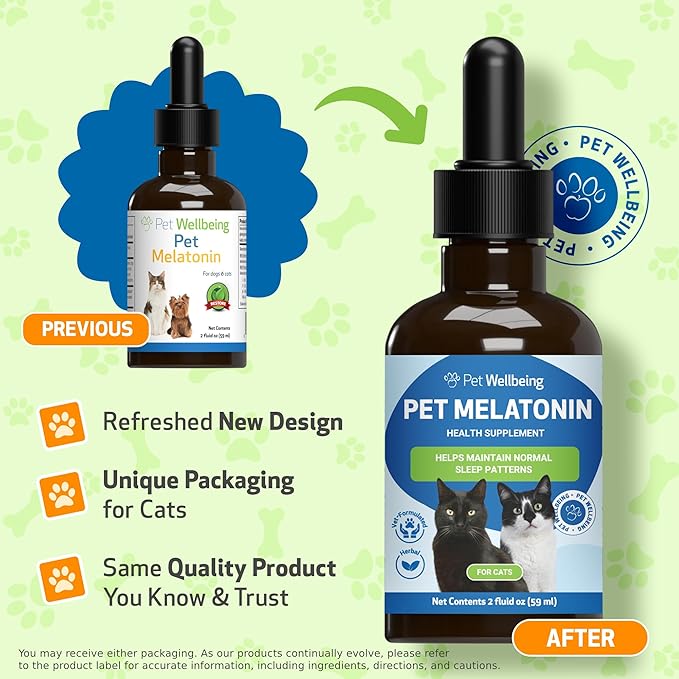 Pet Wellbeing Pet Melatonin for Cats - Supports Adrenal & Thyroid Health, Cortisol Balance, Helps Maintain Normal Sleep Patterns - Veterinarian-Formulated Liquid Supplement 2 fl oz (59 ml)