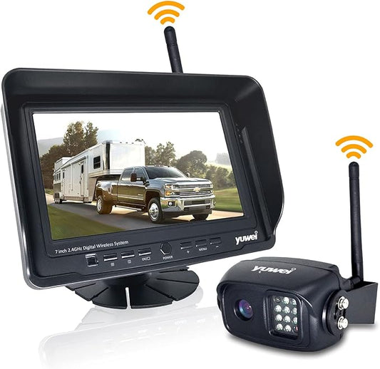 Yuwei Digital Wireless Backup Camera System Kit, AHD1080P, Wireless Rear View Camera and 7'' LCD Wireless Reversing Monitor for Trailer, RV, Bus, Trucks, Horse-Trailer, School Bus, Farm Machine,etc