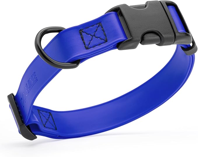 Dogline Biothane Waterproof Dog Collar with Quick Release Buckle Strong Coated Nylon Webbing with Odor- Proof for Easy Care Easy to Clean Fits Small Medium or Large Dogs, Royal Blue 3/4" W 12-19" L