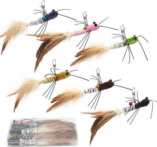 SONGWAY Insect Cat Toys with Feather - 6 Pieces Cat Worm Toy Refills, Cat Toy Wand Attachments, Worm Cat Toys, Interactive Toys for Indoor Cats Kittens