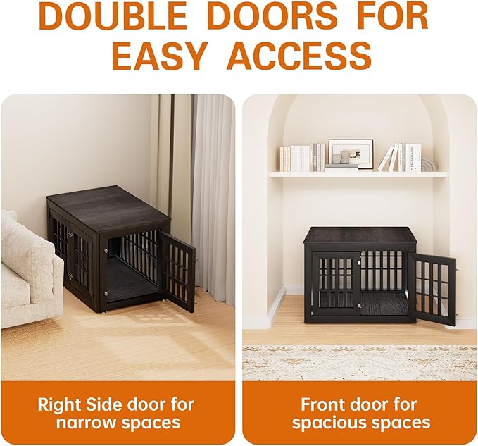 38" Heavy Duty Dog Crate Furniture for Small,Medium and Large Dogs,Rustic Wooden Dog Cage Kennel Indoor Furniture with Waterproof Top,Decorative Pet House Side End Table (Black & Grey)