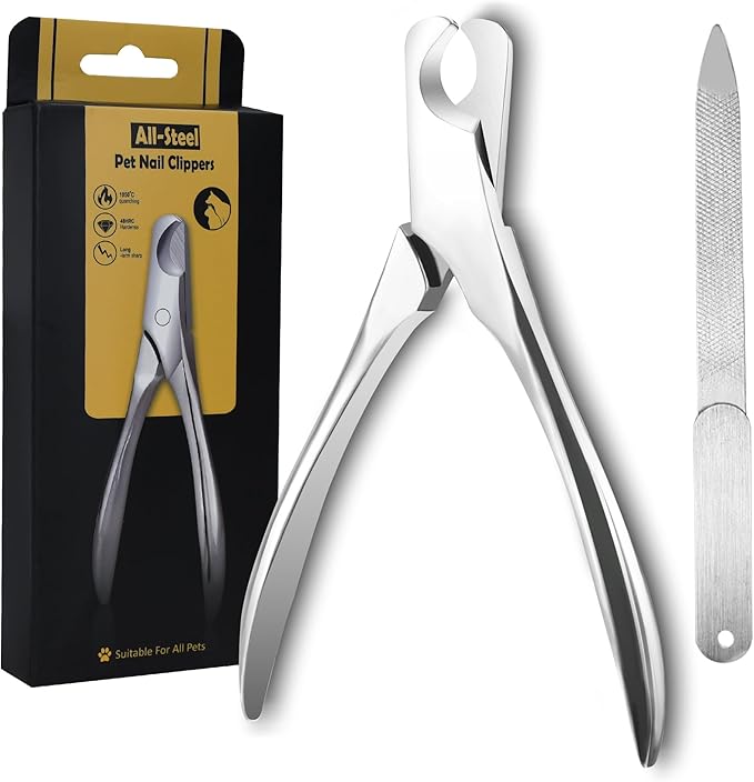 Pet Nail Clippers for Large Dogs, Wide-Opening Dog Nail Trimmer with All-Steel Material Sharp Durable Blades Built-in Spring, Professional Grooming Tool with Free Nail File for All Dogs & Cats