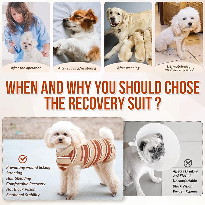 Lukovee Recovery Suit for Dogs, Onesie Surgery Recovery Suit for Female Male Dogs, Abdominal Wounds Cone E-Collar Alternative Prevent Licking Spay Recovery Suit (Brown Stripes,XXL)