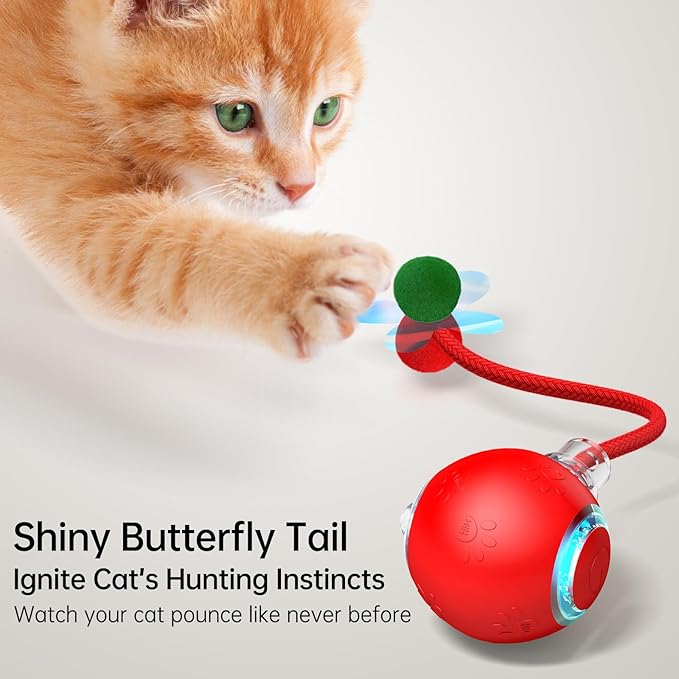Interactive Cat Ball Toy - 2025 Smart Rolling Cat Toy with Shiny Tail, Motion Activated Boredom Relief for Indoor Cats, USB Rechargeable & Obstacle Avoidance