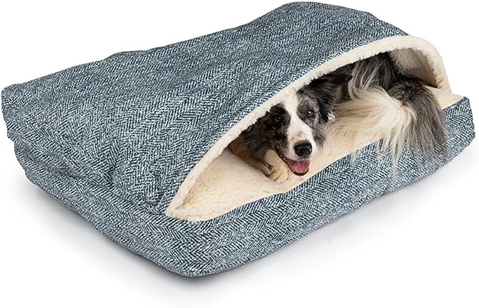 Snoozer Pet Products Luxury Rectangle Cozy Cave Dog Bed with Microsuede, Showdog Collection, Medium, Palmer Indigo