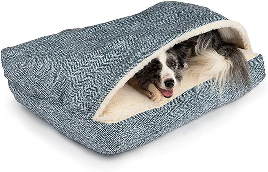 Snoozer Pet Products Luxury Rectangle Cozy Cave Dog Bed with Microsuede, Showdog Collection, Large, Palmer Indigo