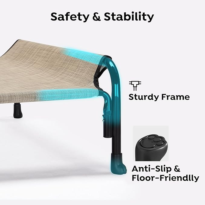 Veehoo Outdoor Elevated Dog Bed, Raised Dog Cot for Small Medium Dogs, Cooling Washable Waterproof Pet Hammock Beds with Slope Headrest, Breathable Mesh and Sturdy Frame, M, Beige Coffee, CWC2204