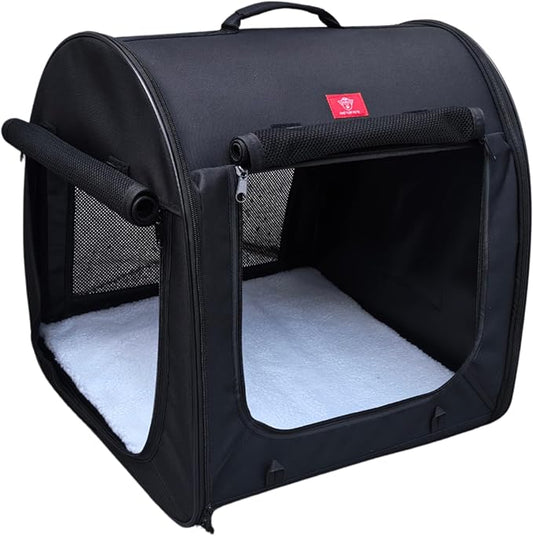Fabric Portable Pet Kennel/Shelter, Single, Black 20"x20"x19.5" - Car Seat-Belt Fixture Included