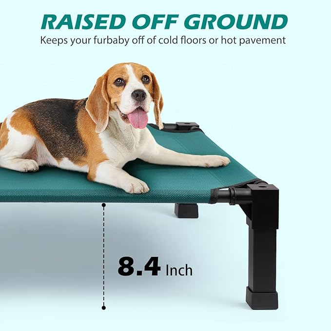 Heeyoo Elevated Dog Bed, Cooling Raised Pet Cot with Chew Proof Washable Breathable Mesh and Metal Frame, Portable Dog Cot Bed with No-Slip Feet for Outdoor or Indoor Use