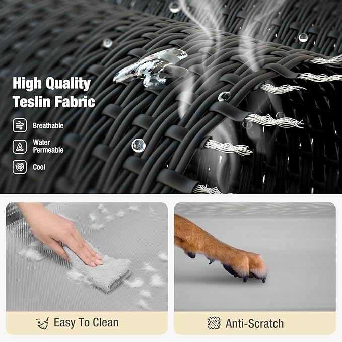 Veehoo Cooling Elevated Dog Bed, XL Raised Pet Cot with Guardrail & Slope Headrest, Durable Breathable Teslin Mesh, Non-Slip Feet, Washable Dog Couch Bed for Indoor & Outdoor, 50.5" x 33.5, Gray