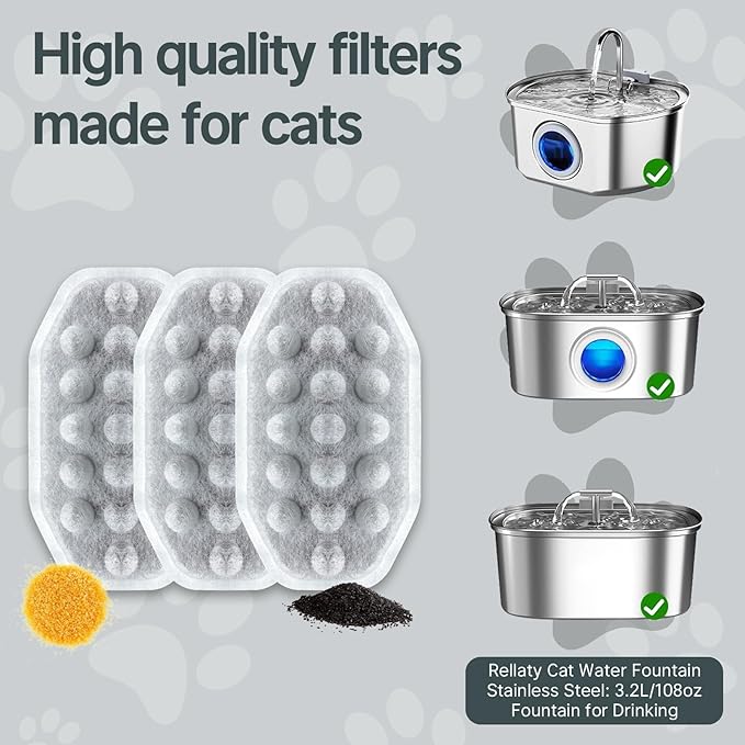 40 Pcs Cat Water Fountain Filters,20 Pack Cat Water Fountain Replacement Filters & 20 Pack Pre-Filter Sponges,Pet Fountain Filter Replacement for 3.2L/108oz Stainless Steel Fountain