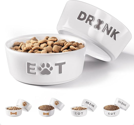 Ceramic Dog Bowl Set of 2 with Anti-Skid Base - 5" Wide x 2" Tall Ceramic Dog Bowls for Small Dogs - 2 Cup Capacity Food and Water Bowls for Dogs - Rubber Bottom Pet Bowl Set of 2 for Small Pets