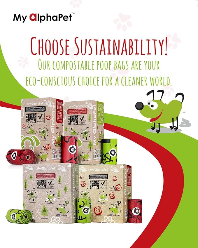 Compostable Dog Poop Bags, Cornstarch Eco-Friendly, HOME COMPOST NF T 51-800, 120 Count, Large Size Bag 9x13 Inches, 8 Unscented Refill Rolls, Leak-proof, Plantbased, GM-Free Corn