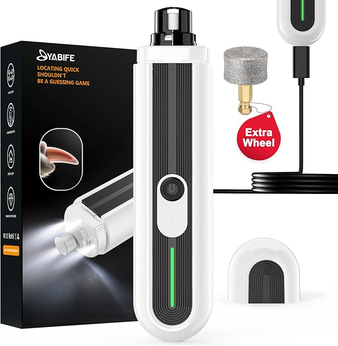 YABIFE 4-Lights Dog Nail Grinder, Easy Quick Locate Dog Nail Trimmers, for Puppy Paw Toenails or Pets from Small, Medium to Large, with Travel Lock, Whisper Quiet, Heavy Duty 3 Speeds