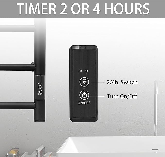 KEG Towel Warmer Wall Mounted with Built-in Timer 12 Bars Electric Stainless Steel Heated Towel Racks for Bathroom, Hot Plug-in Bath Towel Heater Matte Black