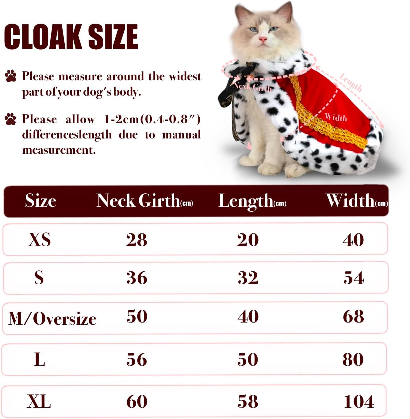 Lovelyshop pet Serial Lux Fur Red Cat Dog Cloak for Halloween Costumes, King Queen Prince and Princess Cosplay-(X-Small to X-Large)