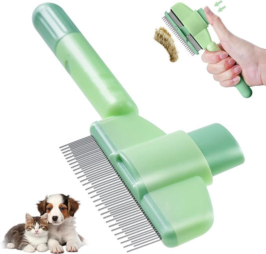 Pet Hair Removal Comb,New Cat Brush with Release Button,Pet Grooming Brush for Short&Long Pet Hair,Deshedding Brush for Pet (green)