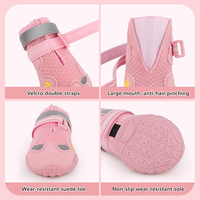 Dog Shoes for Large Medium Small Dog, Mesh Breathable Dog Shoes for Hot Pavement, Anti-Slip Dogs Boots Paw Protectors with Reflective for Outdoor Walking Indoor Hardfloors (Size 2)