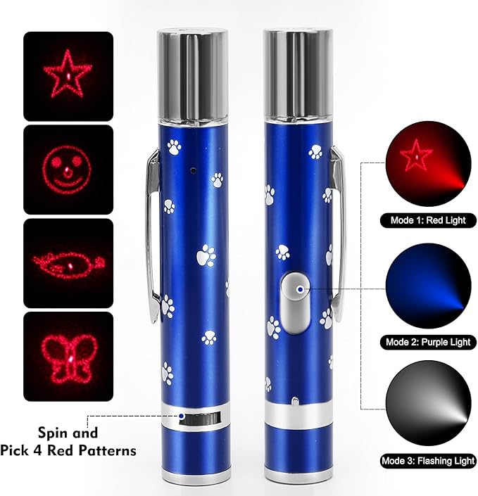 EAWONGEE Rechargeable Cat Toys - Indoor/Outdoor Cats Chase Light Toy for Kitty & Dog with 3 Light Modes, 5 Patterns, Blue