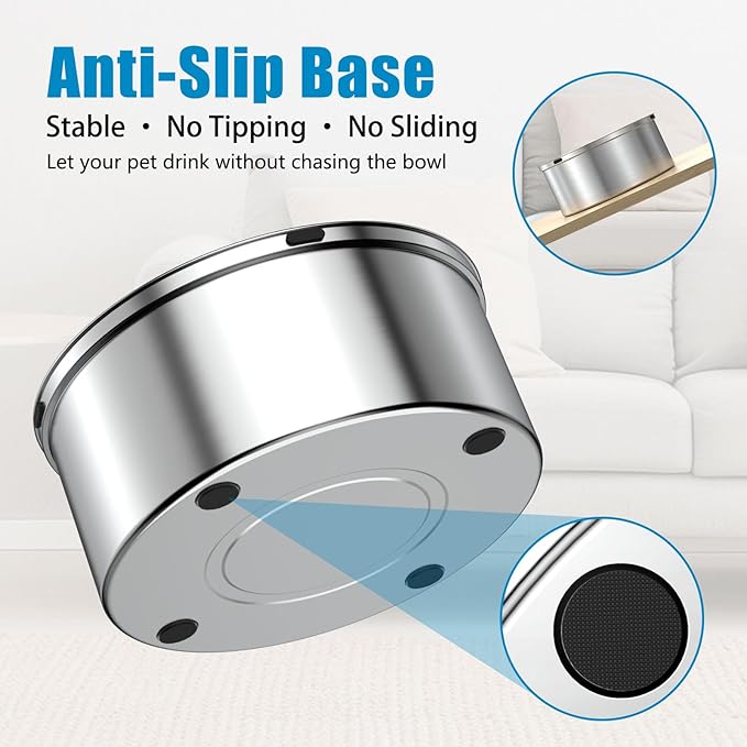 SCHITEC Dog Water Bowl No Spill 1.2L/40oz Slow Drinking Anti-Splash Stainless Steel Dog Bowl with Floating Disk, Spill Proof Pet Travel Water Dispenser for Sloppy Messy Drinkers(Gray)