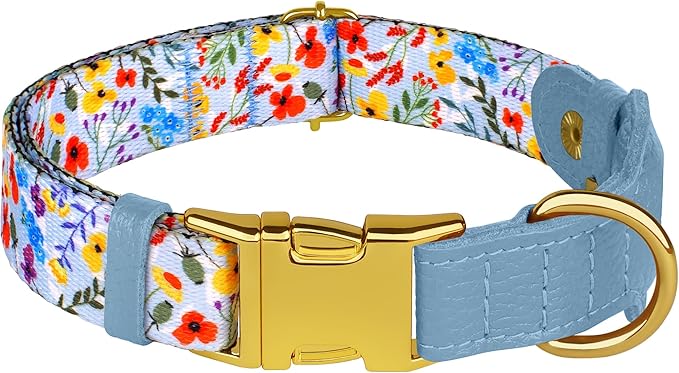 AirTag Dog Collar for Small Medium Large Breed - Adjustable Cute Pattern Dog Collar with Airtag Holder - Soft Leather Tracker GPS Apple Air Tag Pet Collars (Large, 17"-21" Neck Fit, Floral)