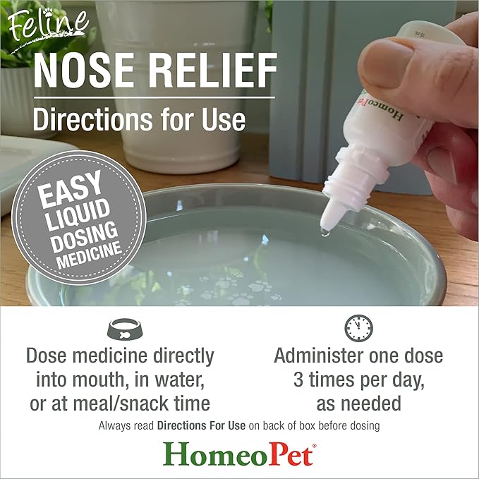 HomeoPet Feline Nose Relief, Safe and Natural Nasal and Sinus Supplement for Cats, 15 Milliliters