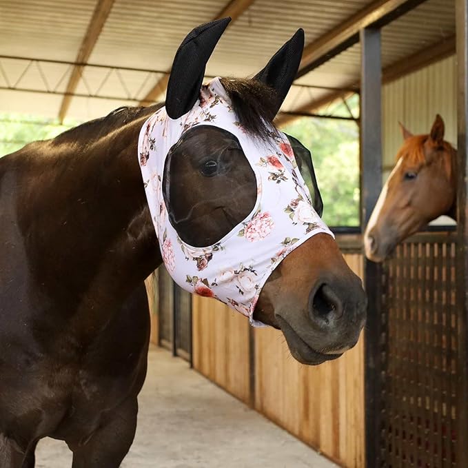 Jeffers Expression Lycra Horse Fly Mask – Full Size, Rose Garden – Lightweight Stretch Horse Mask with Mesh Eyes & Ears, Breathable Lycra Fly Mask for Horses, Equine Summer Apparel & Gear
