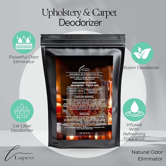 Bourbon & Butterscotch Carpet Freshener Powder Value Size 36 oz | Powerful Odor Eliminator for Home | Upholstery Deodorizer | Carpet Deodorizer | Pet Urine | Cat Litter Box