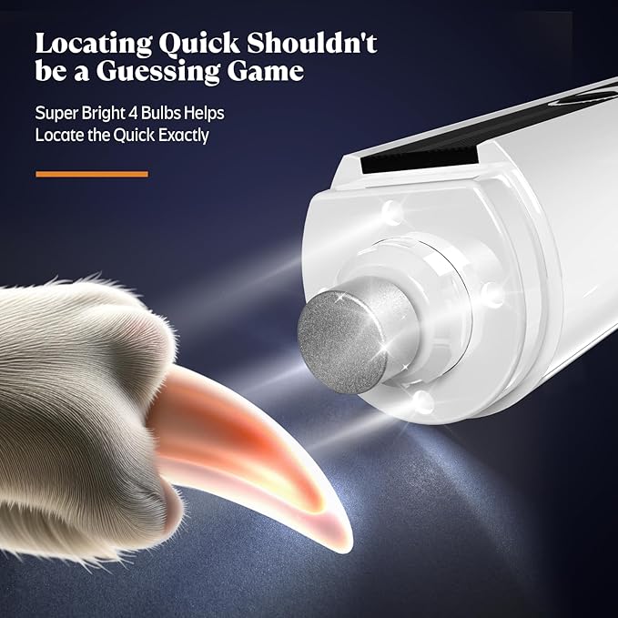 YABIFE 4-Lights Dog Nail Grinder, Easy Quick Locate Dog Nail Trimmers, for Puppy Paw Toenails or Pets from Small, Medium to Large, with Travel Lock, Whisper Quiet, Heavy Duty 3 Speeds