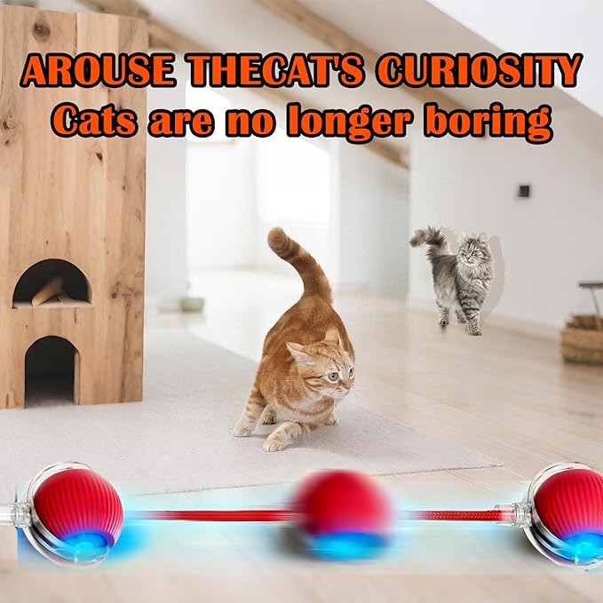 Cat Ball Toy,New Interactive Rolling Cats Dog Toy Balls 360° Smart Automatic Rolling Pet Ball, Fast Moving Toy for Dog,Interactive Toys for Cats (Red)