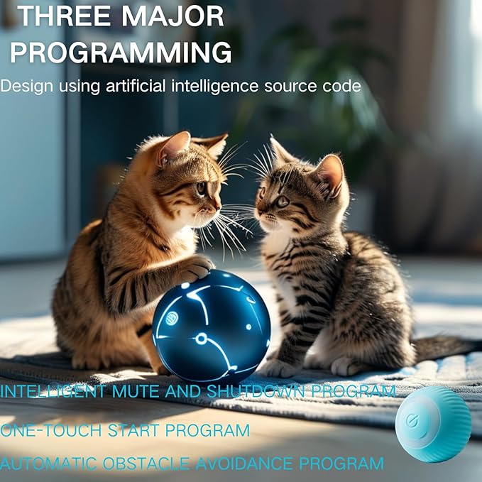 Interactive Cat Toys for Indoor Cats, Fast Rolling Ball in Play Mat, Automatic Moving Cat Ball in Pouch, Stimulate Your Cat's Nature, 28 Inch cat Toys (Round [with Steel Ring])