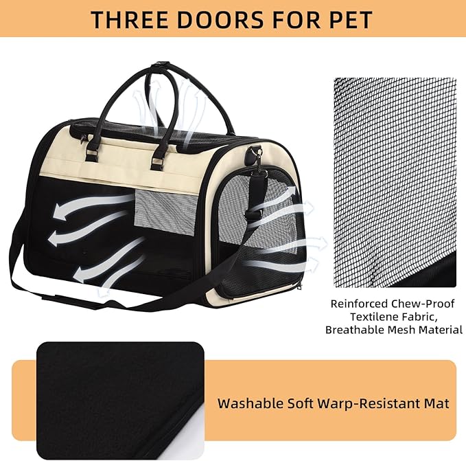 PET MARVEL Cat Carrier Soft Sided for Small Medium Cats Puppy up to 15 Lbs, Airline Approved Mesh Pet Travel Bag, Breathable Bite-Resistant Fabric with Removable Washable Mat