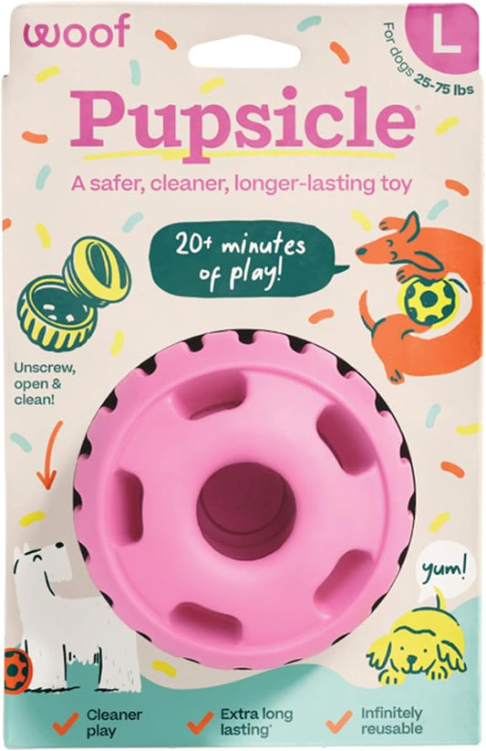 WOOF Party Pupsicle - Long-Lasting Interactive Dog Toys for Boredom - Low-Mess Design - Birthday Gifts for Dogs - Large Dog Toys - Party Pink