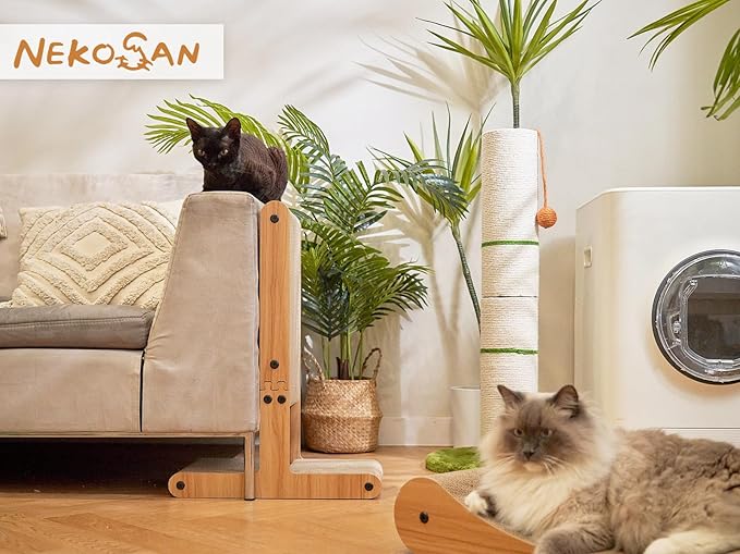 Nekosan T-Shaped Cat Scratcher for Indoor Cats, Double-Sided Furniture Protector, 23.6x16.9x9.6 Inch Large, Cardboard With Ball Toy