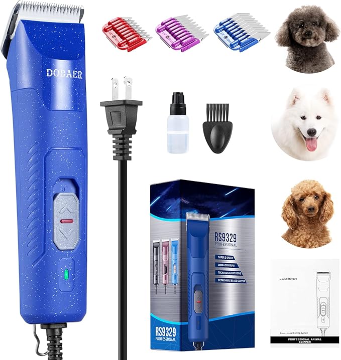 Professional Dog Grooming Electric Corded Clipper Super 2-Speed,Low Noise,Cool & Quiet Running Design for Thick Heavy Coats,Dogs,Cats and Other Animal (Blue)