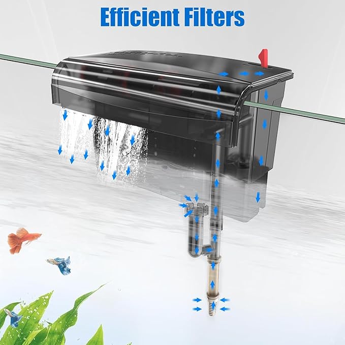 AQQA Aquarium Filter 20-50 Gallon Fish Tank Filters with Double Waterfall, Hang on Back Aquarium Filter with Bio-Wheel Power, Adjustable Flow, Quiet Efficient and Silent Operation (10W 125 GPH)