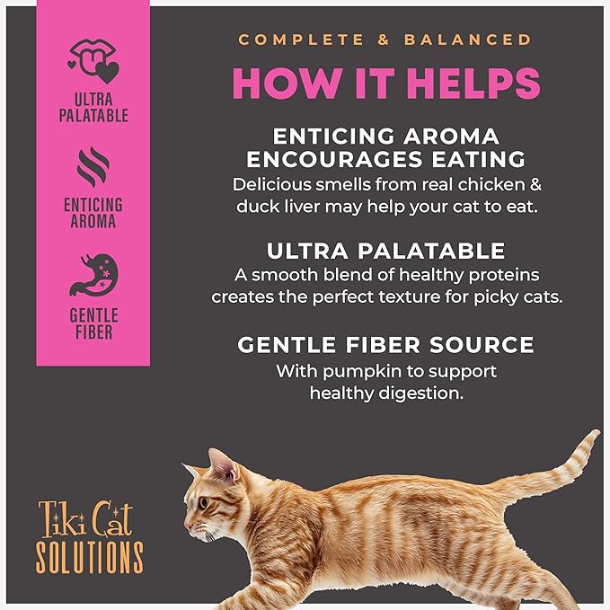 Tiki Cat Solutions Fussy Mousse, Duck Liver & Egg, Specially Formulated to Support Healthy Digestion, Functional Wet Cat for Adult Cats, 2.4 oz. Pouch (12 Count)