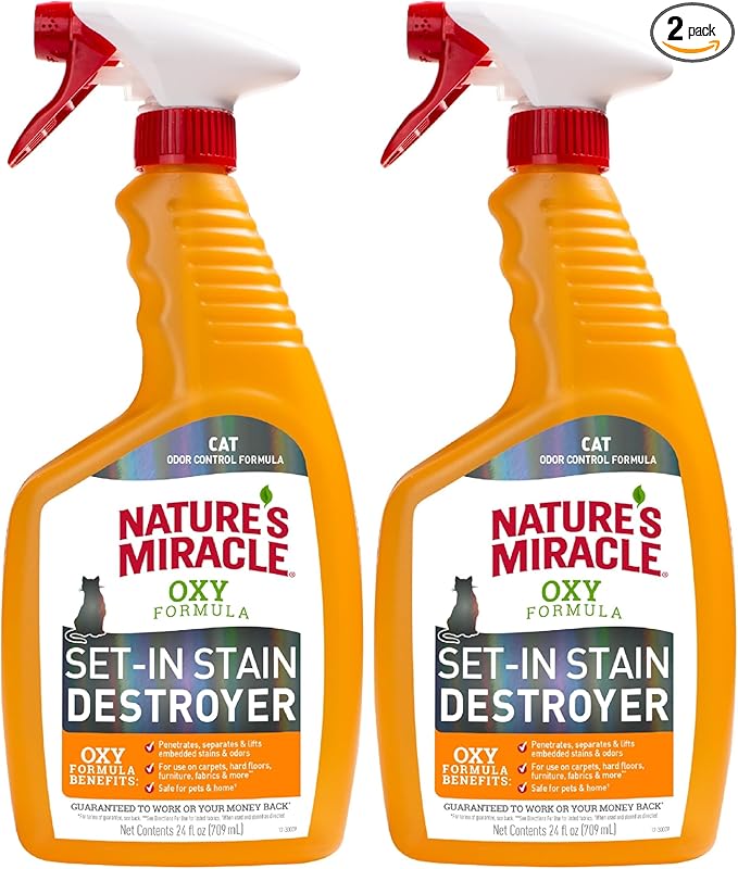 Nature's Miracle Set-In Stain Destroyer For Cat Messes, 24 Ounces, Oxy Formula With Orange Scent (Pack of 2)