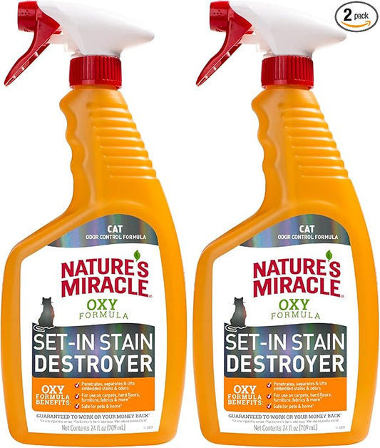 Nature's Miracle Set-In Stain Destroyer For Cat Messes, 24 Ounces, Oxy Formula With Orange Scent (Pack of 2)